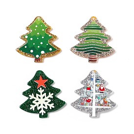 Christmas Printed Acrylic Pendants, with Glitter Powder, Tree