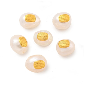 Oval Natural Freshwater Pearl Beads, with Long-Lasting Plated Rack Plating Brass Oval Rectangle Findings