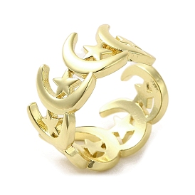 Rack Plating Brass Finger Ring, Cuff Ring, Long-Lasting Plated, Cadmium Free & Lead Free, Moon