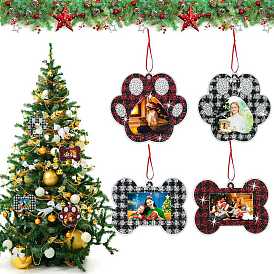 Paw Print & Dog Bone DIY Christmas Hanging Photo Frame Diamond Painting Kits, Including Resin Rhinestones Bag, Diamond Sticky Pen, Tray Plate and Glue Clay