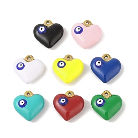 304 Stainless Steel Enamel Pendants, Golden, Heart with Evil Eye Charm