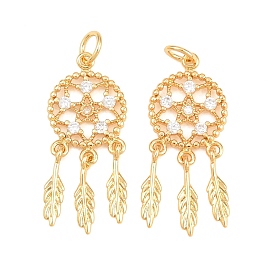 Brass Micro Pave Clear Cubic Zirconia Pendants, Cadmium Free & Lead Free, Long-Lasting Plated, Rack Plating, Suncatcher Charms