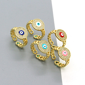Vintage Colorful Eye Ring with Full Rhinestones - Turkish Evil Eye Open Mouth Statement Jewelry