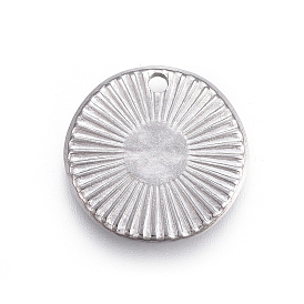 304 Stainless Steel Charms, Textured, Flat Round with Sun Pattern