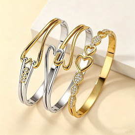 Duo Tone 304 Stainless Steel Hinged Cuff Bangles for Women, Heart