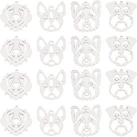 16Pcs 4 Style 201 Stainless Steel Pendants, Laser Cut, Dog Head
