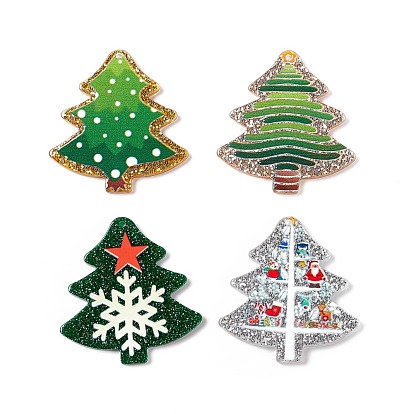 Christmas Printed Acrylic Pendants, with Glitter Powder, Tree