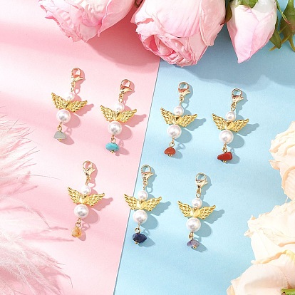 Подвеска из ракушки ангела с жемчугом, с 304 карабинами из нержавеющей стали и натуральными и синтетическими драгоценными камнями чакра