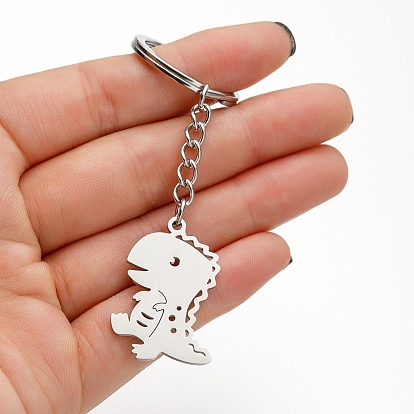 201 Stainless Steel Hollow Dinosaur Pendant Keychain, for Car Backpack Pendant Gift