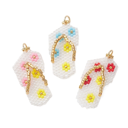 3шт. подвески из стеклянного бисера Miyuki, шлепанцы с подвеской в виде цветка, с 304 нержавеющей стали