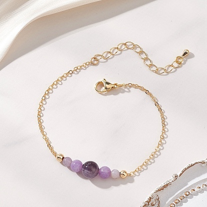 Браслеты из круглых бусин из натуральных драгоценных камней, латунные браслеты-цепочки для женщин, круглые