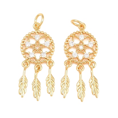 Brass Micro Pave Clear Cubic Zirconia Pendants, Cadmium Free & Lead Free, Long-Lasting Plated, Rack Plating, Suncatcher Charms