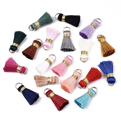 Handmade Polycotton(Polyester Cotton) Tassel Decorations, Pendant Decorations, with Golden Iron Loops