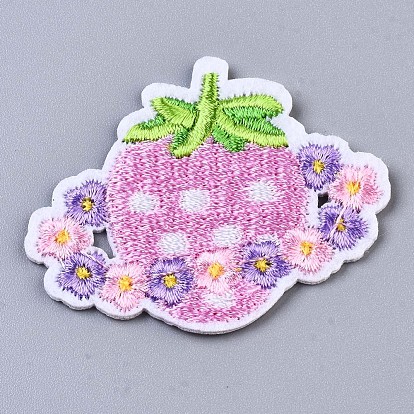 Strawberry with Flower Appliques, Computerized Embroidery Cloth Iron on/Sew on Patches, Costume Accessories