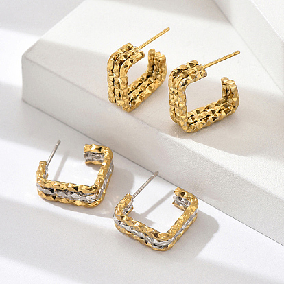 304 серьги-гвоздики тройного открытого квадрата из нержавеющей стали для женщин