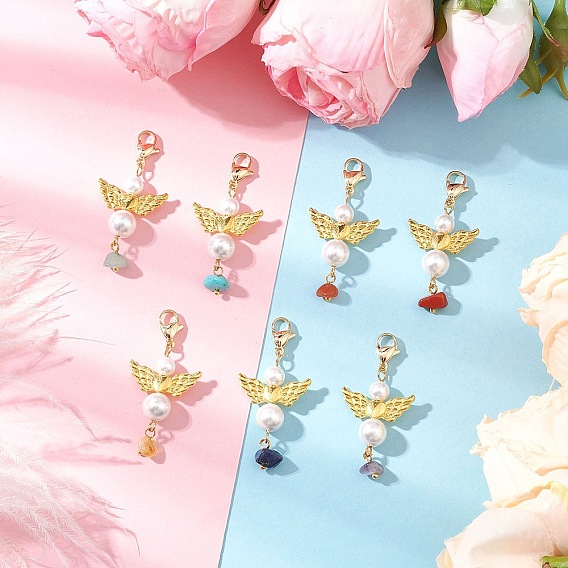 Подвеска из ракушки ангела с жемчугом, с 304 карабинами из нержавеющей стали и натуральными и синтетическими драгоценными камнями чакра