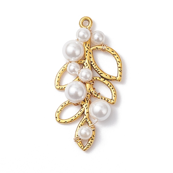 Круглые подвески из ракушечного жемчуга, подвески из сплава листьев с обмоткой из медной проволоки, белые