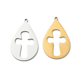 Pendentifs en acier inoxydable, larme avec breloques en forme de croix creuse, Coupe au laser