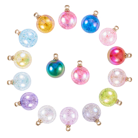 PandaHall Elite Transparent Crackle Acrylic Pendants, with Golden Plated Metal Findings, Round