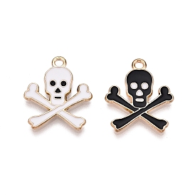 Halloween Theme Alloy Enamel Pendants, Cadmium Free & Lead Free, Light Gold, Skull Charm