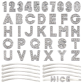 Nbeads Eco-Friendly Zinc Alloy Slide Charms, with Rhinestone, Platinum Plated, Alphabet, Iron Hair Bobby Pins, Curved