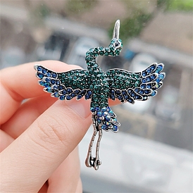 Alloy Rhinestone Brooch for Backpack Clothes, Crane