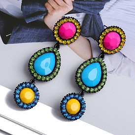 Geometric Crystal Inlaid Resin Acrylic Edge Pendant Earrings - Fashionable and Trendy