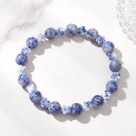 Браслеты из натуральной голубой яшмы с бусинами, эластичные браслеты для женщин, круглый и сливовый цветок