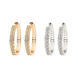 Brass Micro Pave Cubic Zirconia Hoop Earring, Hollow Square