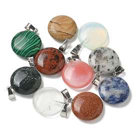 Gemstone Pendants, with 201 Stainless Steel Finding, Flat Round