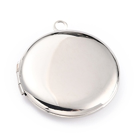 316 Stainless Steel Locket Pendants, Photo Frame Charms for Necklaces, Manual Polishing, Flat Round