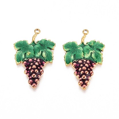 304 подвески из нержавеющей стали, с эмалью, виноградное очарование, реальный 18 k позолоченный, ионное покрытие (ip)