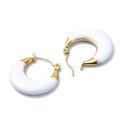 Ion Plating(IP) Golden 304 Stainless Steel Donut Hoop Earrings, with Enamel