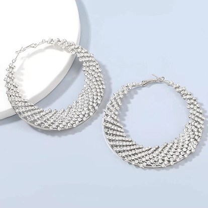 Pendientes huecos de malla circular brillante con diamantes de imitación para joyería de fiesta nocturna para mujer