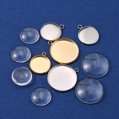 Kit de fabrication de pendentif rond plat bricolage, y compris 304 cabochons pendants en acier inoxydable, Cabochons en verre