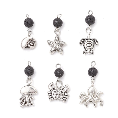 6 шт. Подвески из сплава в тибетском стиле, с круглой бусиной из натурального лавового камня