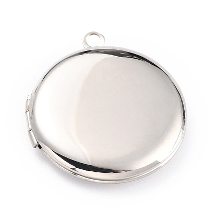 316 Stainless Steel Locket Pendants, Photo Frame Charms for Necklaces, Manual Polishing, Flat Round