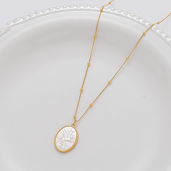 Ожерелья с подвеской в виде лошади из натуральной белой ракушки в латуни для женщин