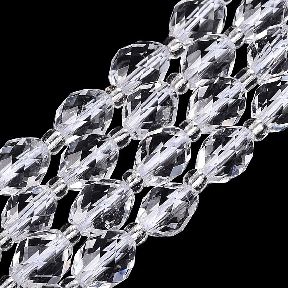 Naturelles cristal de quartz brins de perles, cristal de roche, riz facettes, avec des perles de rocaille