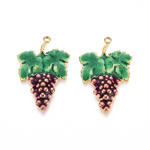 304 подвески из нержавеющей стали, с эмалью, виноградное очарование, реальный 18 k позолоченный, ионное покрытие (ip)
