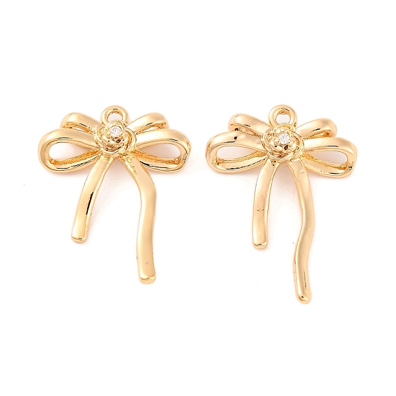 Латунные микропаве прозрачные подвески с фианитом, без кадмия, без никеля и без свинца, бантом с цветком