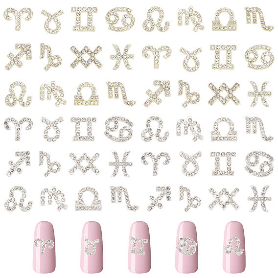 72 шт. 2 цвета 12 стили сплава страз кабошоны, украшения для ногтей в виде двенадцати созвездий