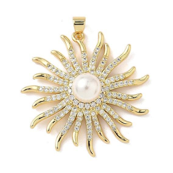 Подвески из латунного микро-паве кубического циркония из АБС-пластика, цветок, без свинца и без кадмия, долговечный, реальный 18 k позолоченный, стойки покрытие