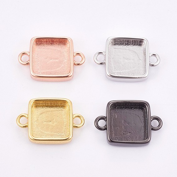 Brass Cabochon Connector Settings, Plain Edge Bezel Cups, Long-Lasting Plated, Square
