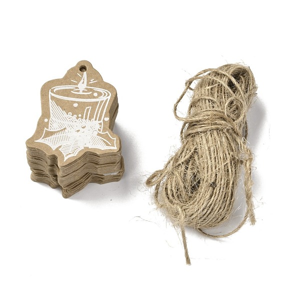 Christmas Theme Kraft Paper Gift Tags, Hang Tags, with Jute Twine, Christmas Candle