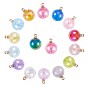 Transparent Crackle Acrylic Pendants, with Golden Plated Metal Findings, Round