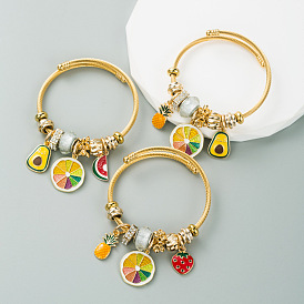 Colorful Cartoon Fruit Adjustable Bracelet with Shiny Diamond Ball Charm