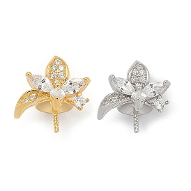 925 Colgante de flor de circonita cúbica transparente pavé de plata esterlina, por medio perforó perlas, con 925 sello