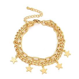 Brass Charm Bracelets for Women, Lobster Claw Clasps and Star Pendants