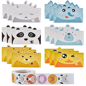 CRASPIRE Animal Cartoon Paper Greeting Cards, Cute Invitation Cards, DIY Gift Envelope, with Self-Adhesive Paper Gift Tag Stickers